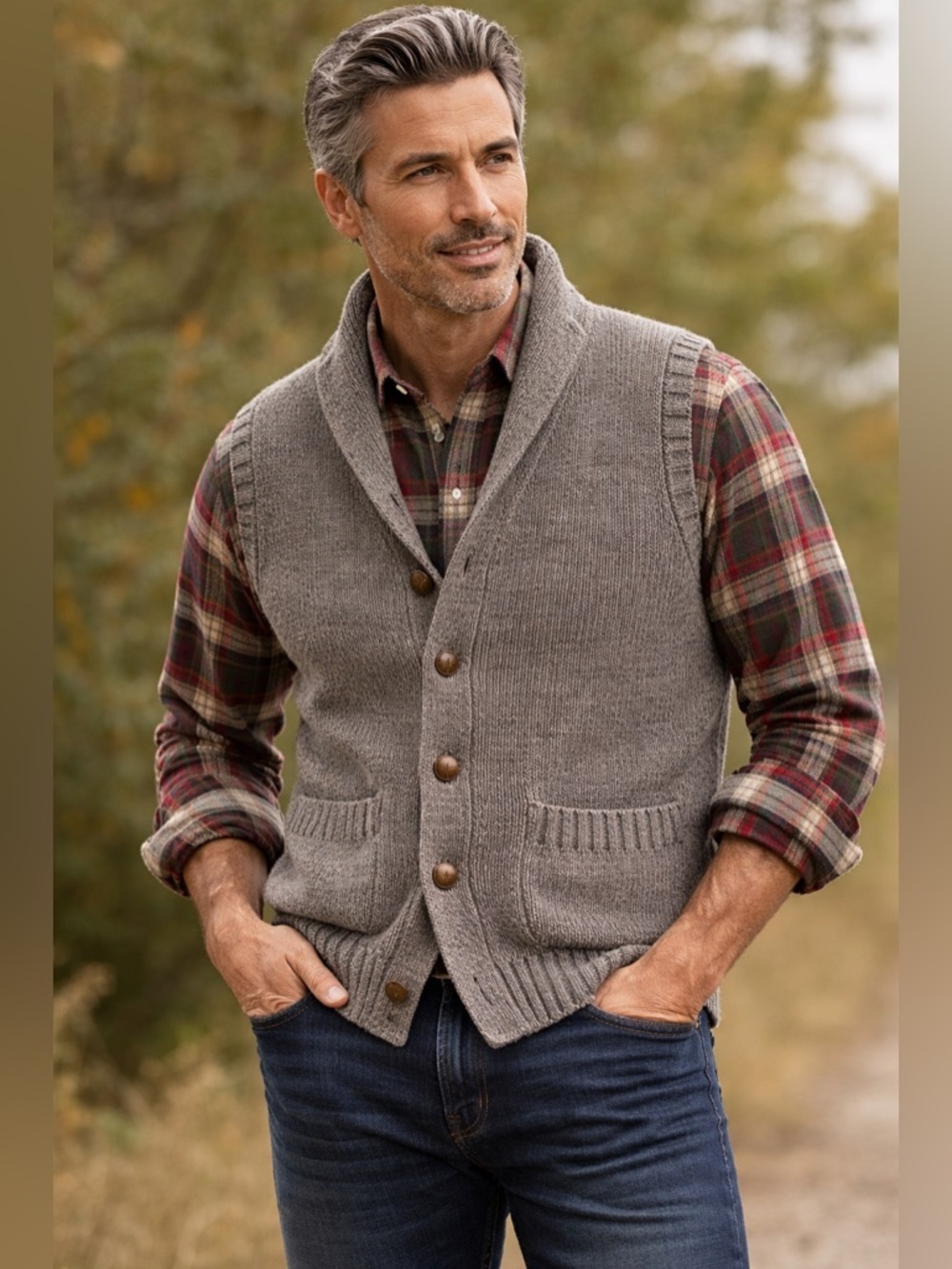 French Creek Sheep & Wool Company Men's Virgin Wool Sweater Vest Grey Large